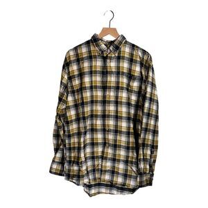 Cabelas Flannel Plaid Long Sleeve Button Down Shirt Yellow Blue Size Large Tall